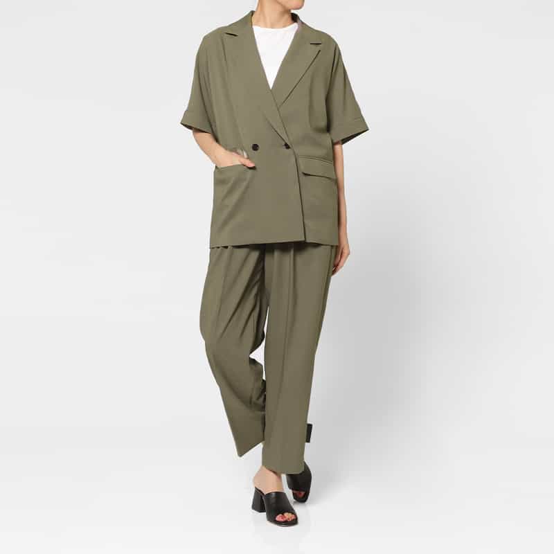 BARNEYS NEW YORK セットアップ ウォッシャブル バレルレッグパンツ BROWN