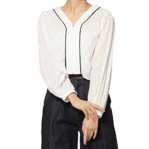 ウォッシャブル カットワークデザイン Vネックブラウス