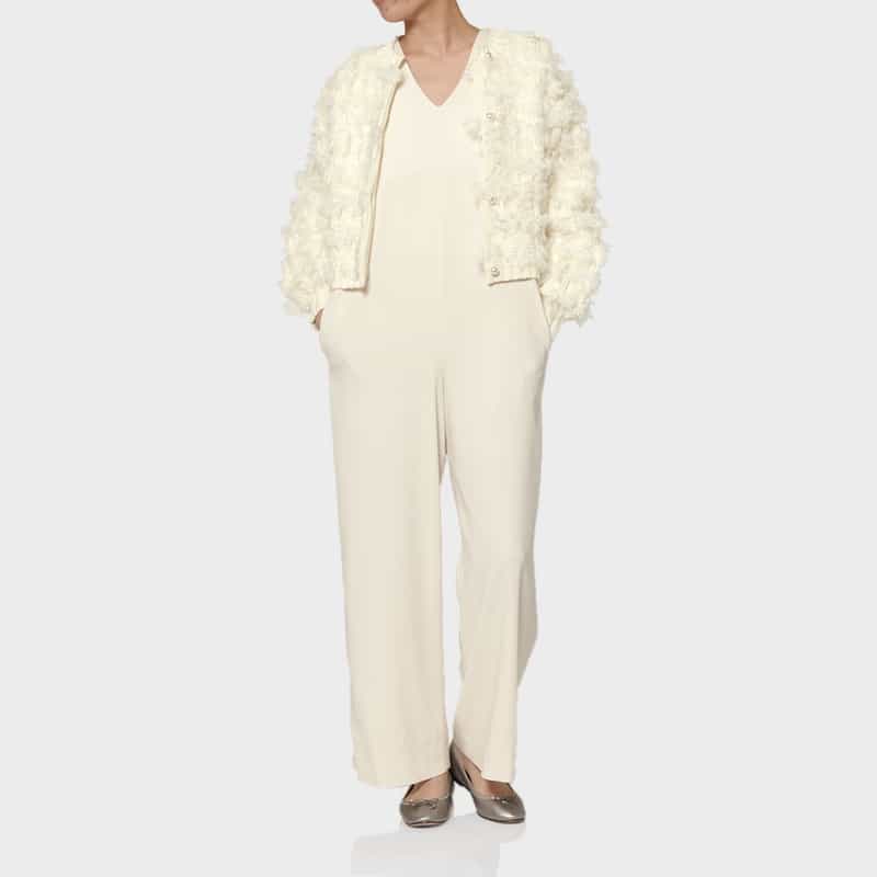 BARNEYS NEW YORK ファンシーヤーン パールボタンニットカーディガン IVORY