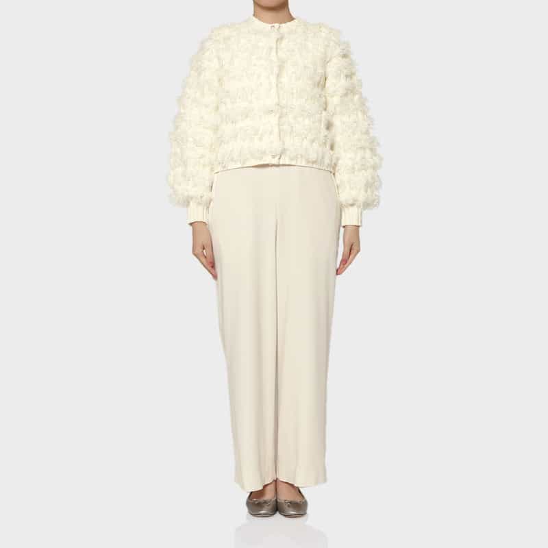 BARNEYS NEW YORK ファンシーヤーン パールボタンニットカーディガン IVORY