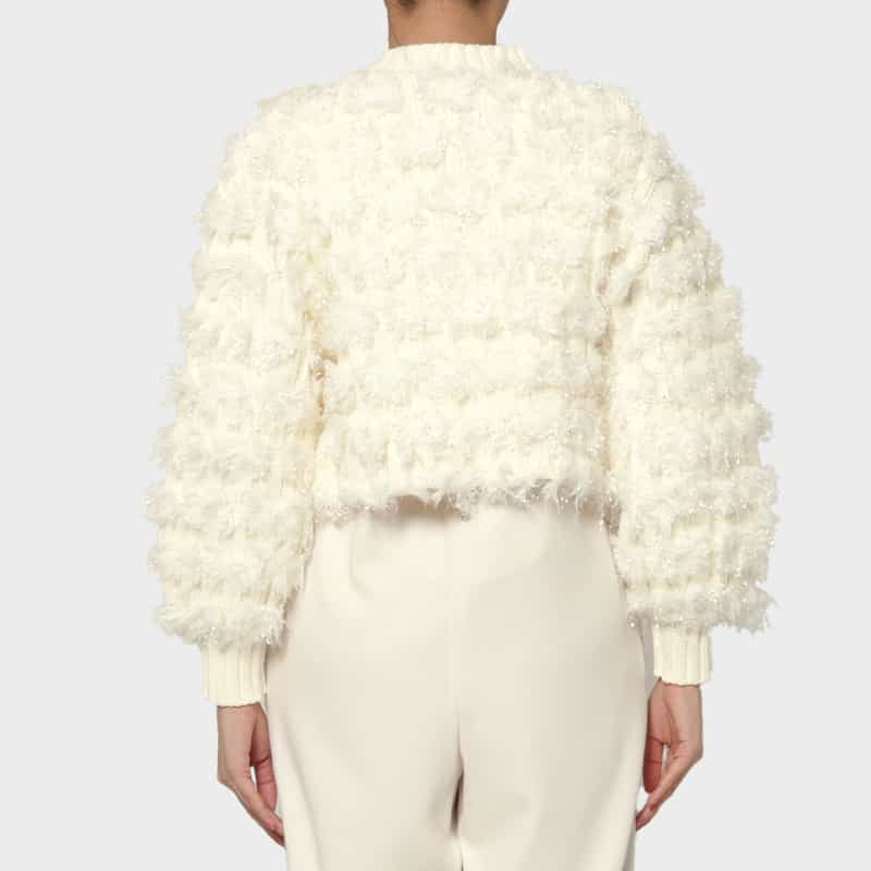 BARNEYS NEW YORK ファンシーヤーン パールボタンニットカーディガン IVORY