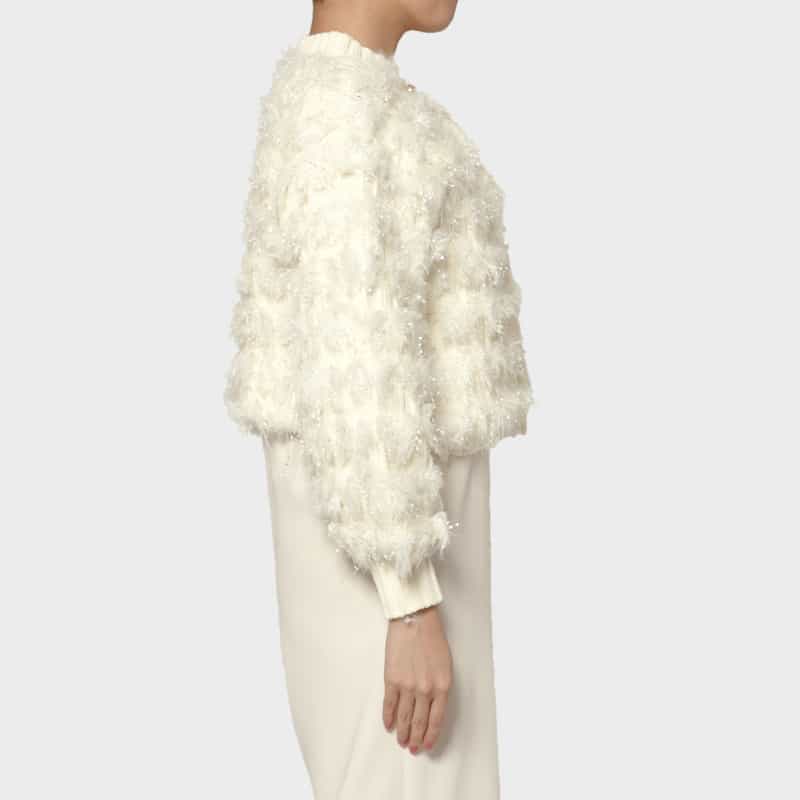 BARNEYS NEW YORK ファンシーヤーン パールボタンニットカーディガン IVORY