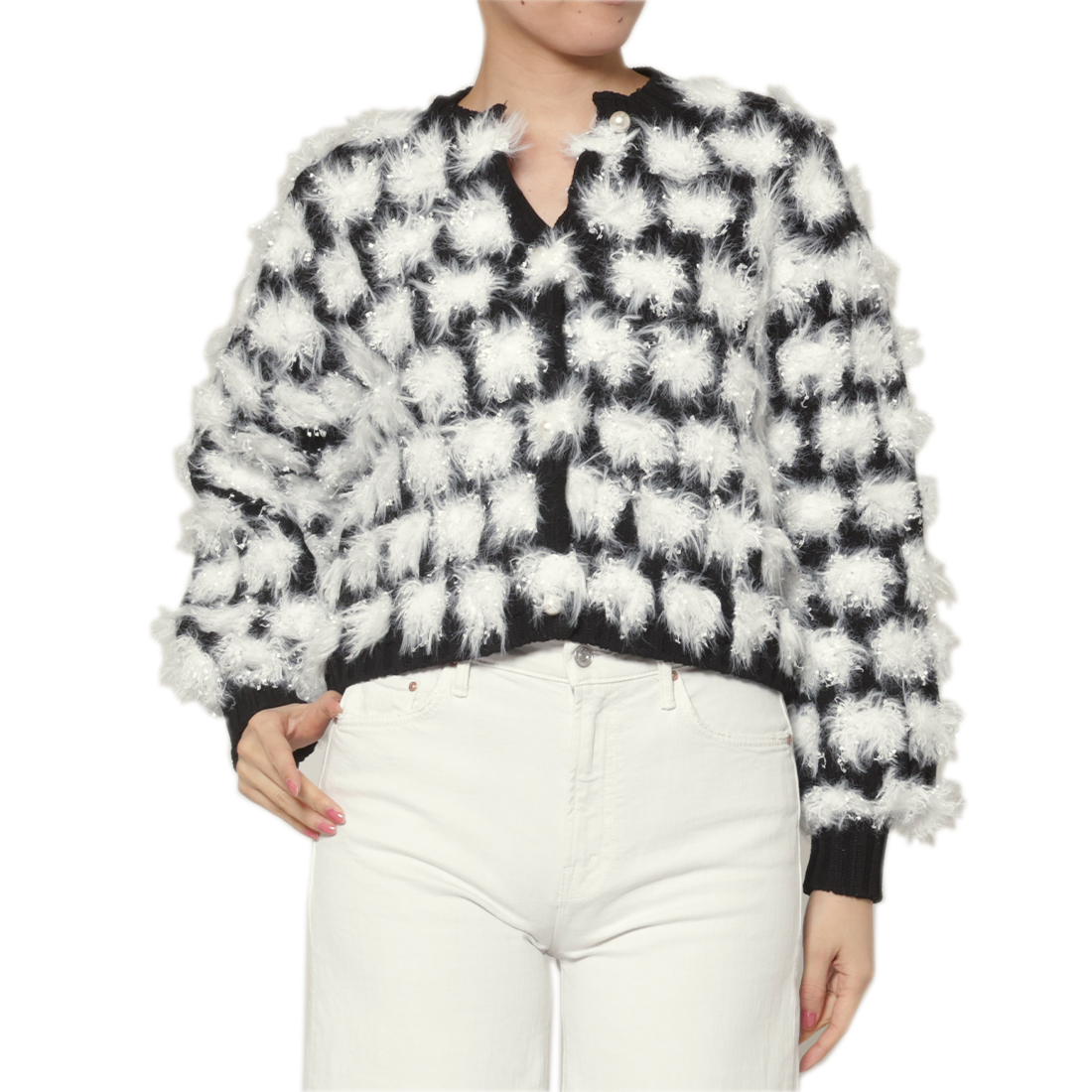 ファンシーヤーン パールボタンニットカーディガン