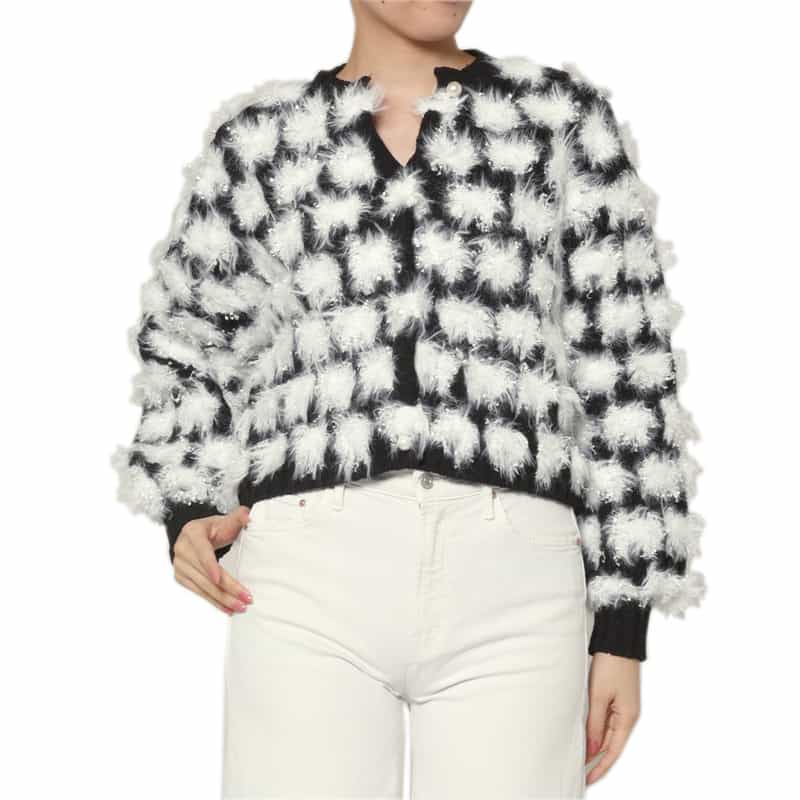 BARNEYS NEW YORK ファンシーヤーン パールボタンニットカーディガン BLACK