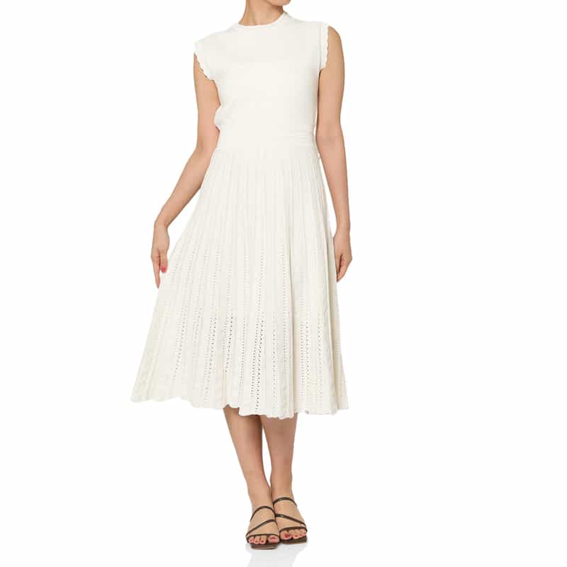 BARNEYS NEW YORK ウォッシャブル クロシェット編みニットドレス WHITE