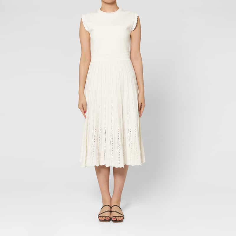 BARNEYS NEW YORK ウォッシャブル クロシェット編みニットドレス WHITE