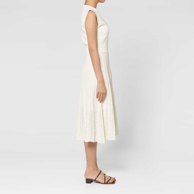 BARNEYS NEW YORK ウォッシャブル クロシェット編みニットドレス WHITE