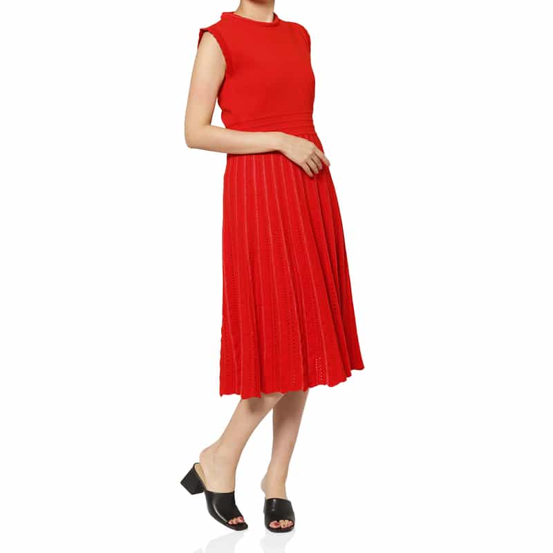 BARNEYS NEW YORK ウォッシャブル クロシェット編みニットドレス RED