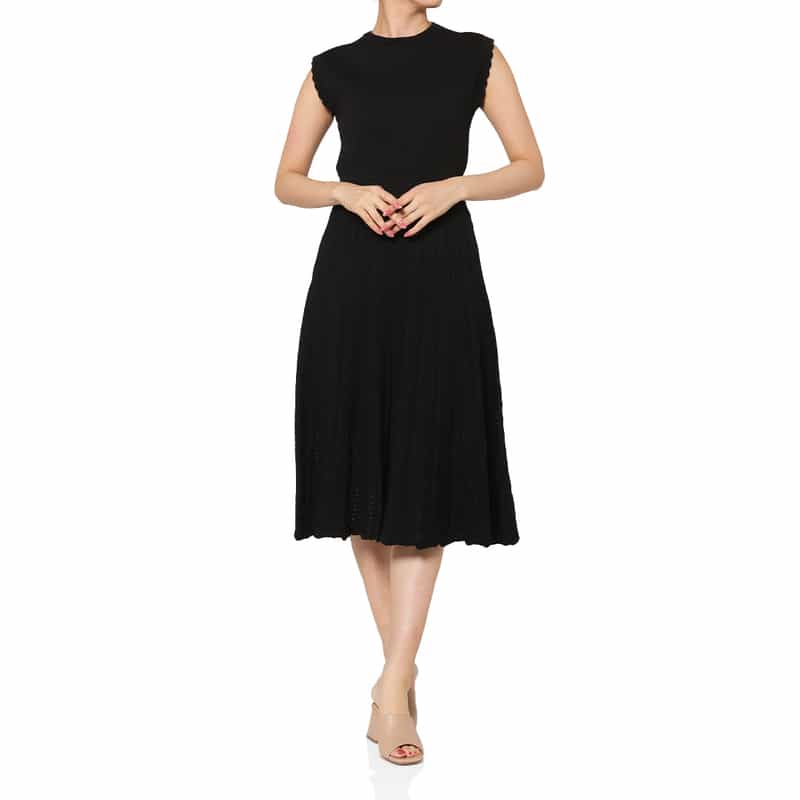 BARNEYS NEW YORK ウォッシャブル クロシェット編みニットドレス BLACK