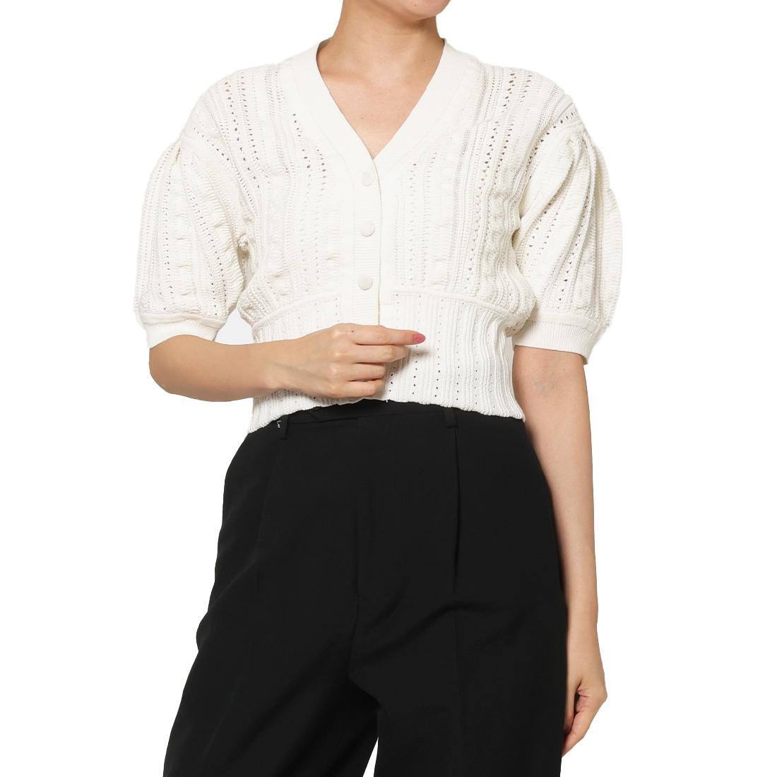 ウォッシャブル クロシェット編みニットボレロカーディガン