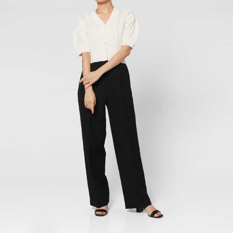 BARNEYS NEW YORK ウォッシャブル クロシェット編みニットボレロカーディガン WHITE