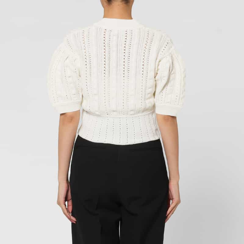 BARNEYS NEW YORK ウォッシャブル クロシェット編みニットボレロカーディガン WHITE