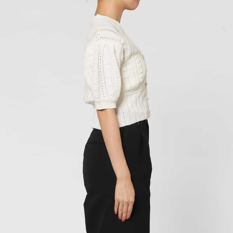 BARNEYS NEW YORK ウォッシャブル クロシェット編みニットボレロカーディガン WHITE