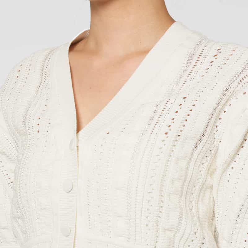 BARNEYS NEW YORK ウォッシャブル クロシェット編みニットボレロカーディガン WHITE