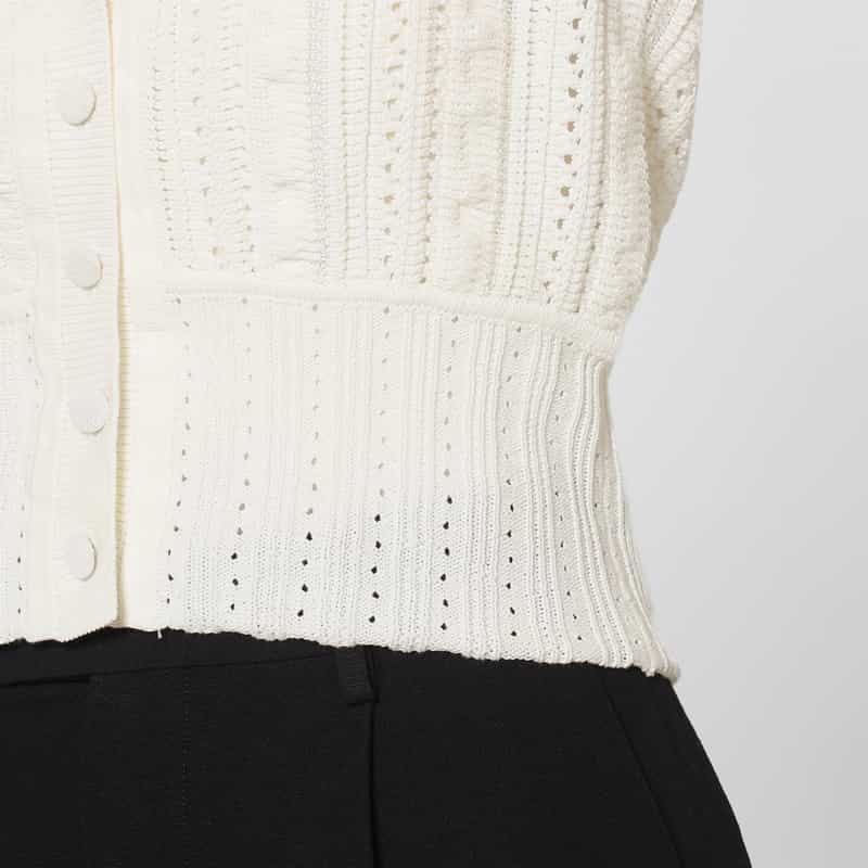 BARNEYS NEW YORK ウォッシャブル クロシェット編みニットボレロカーディガン WHITE