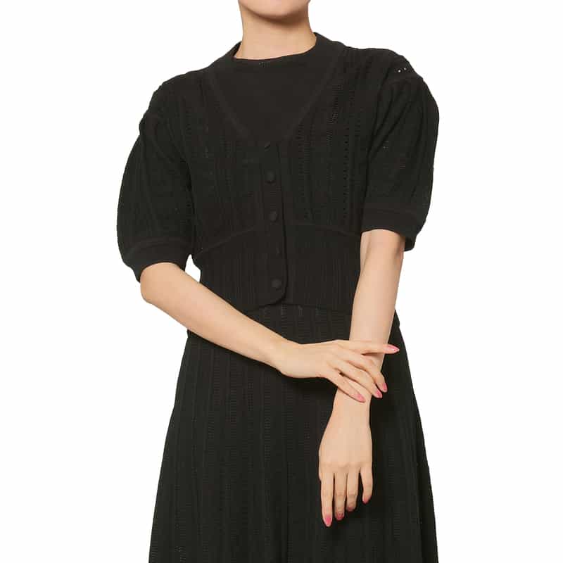 ウォッシャブル クロシェット編みニットボレロカーディガン