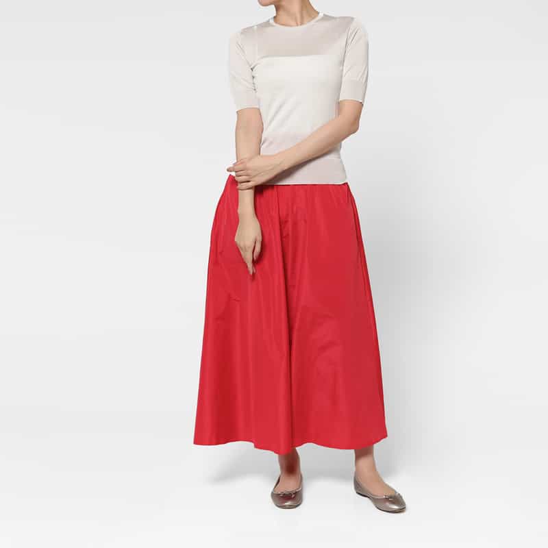 BARNEYS NEW YORK Wギャザー タフタ素材ロングフレアスカート RED