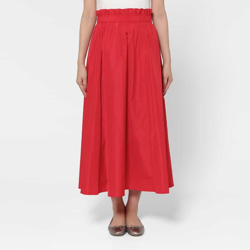 BARNEYS NEW YORK Wギャザー タフタ素材ロングフレアスカート RED