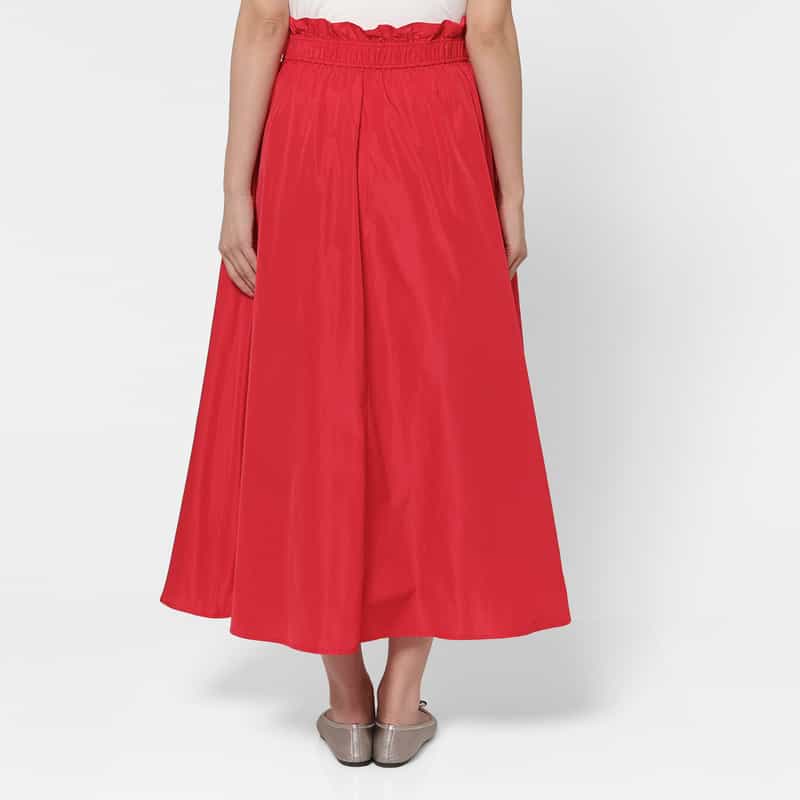 BARNEYS NEW YORK Wギャザー タフタ素材ロングフレアスカート RED