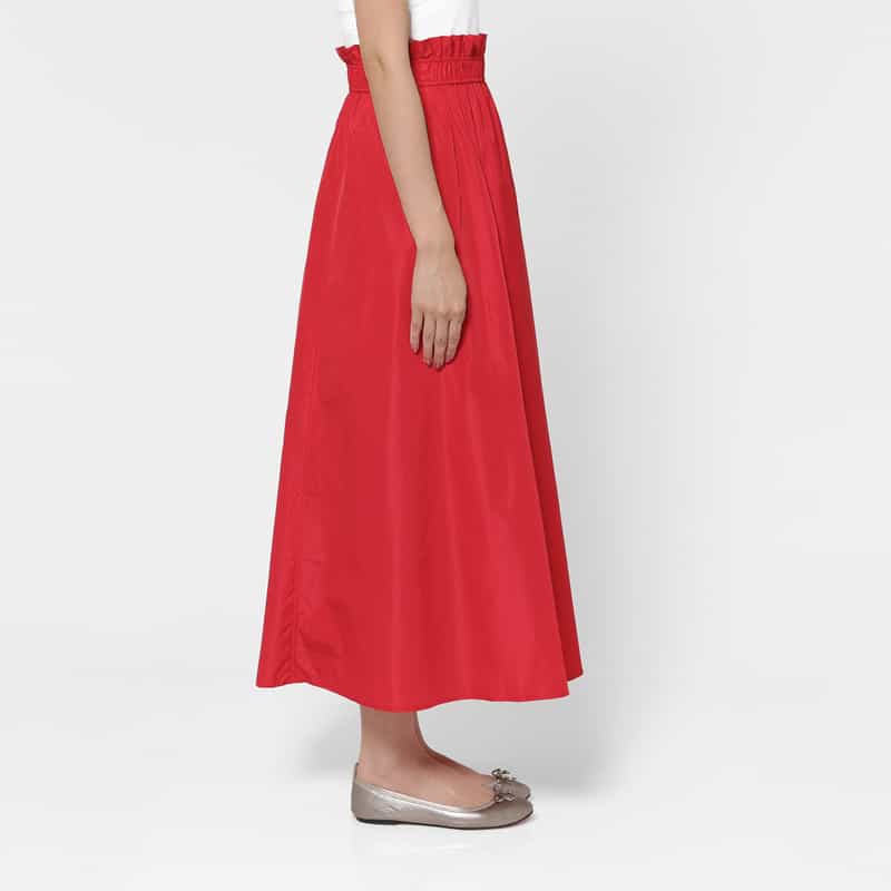 BARNEYS NEW YORK Wギャザー タフタ素材ロングフレアスカート RED