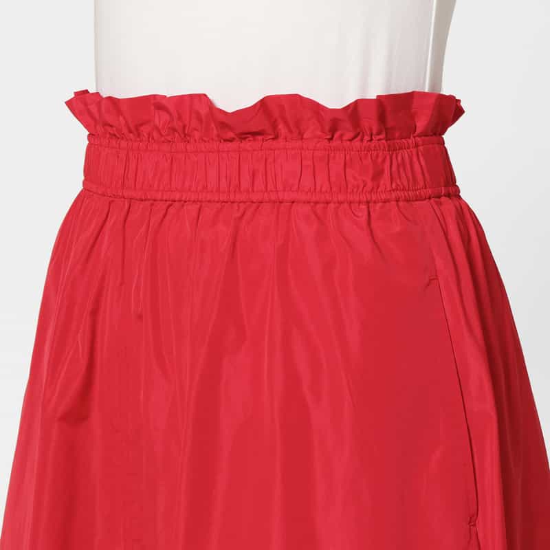 BARNEYS NEW YORK Wギャザー タフタ素材ロングフレアスカート RED