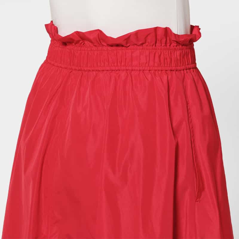BARNEYS NEW YORK Wギャザー タフタ素材ロングフレアスカート RED