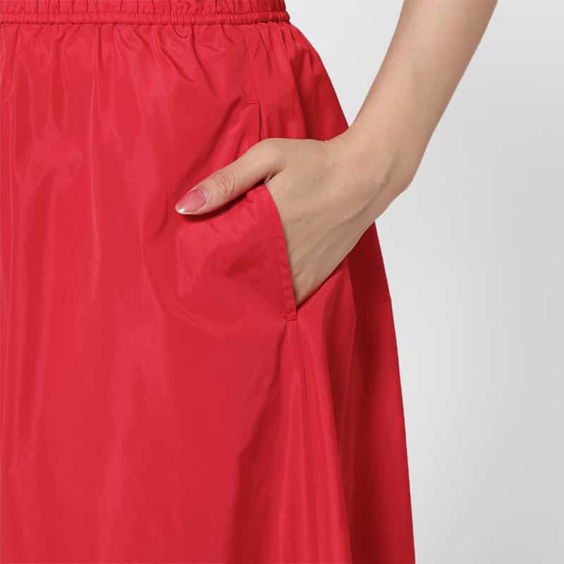 BARNEYS NEW YORK Wギャザー タフタ素材ロングフレアスカート RED