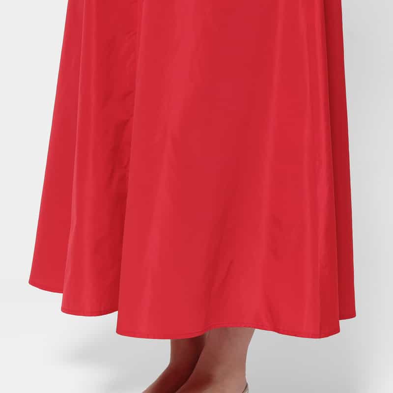 BARNEYS NEW YORK Wギャザー タフタ素材ロングフレアスカート RED