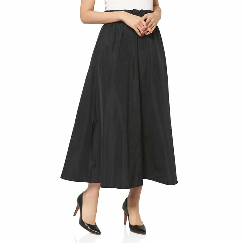 BARNEYS NEW YORK Wギャザー タフタ素材ロングフレアスカート BLACK