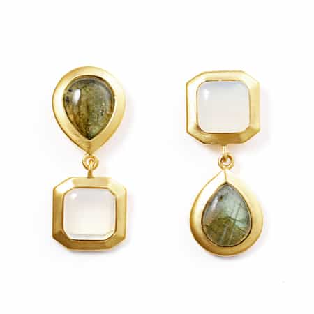 LA SOEUR＜ラ スール＞ バーニーズ　ニューヨーク限定 ピアス（ラブラドライト・ホワイトカルセドニー）