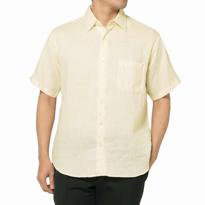 BARNEYS NEW YORK ショートスリーブリネンシャツ WHITE