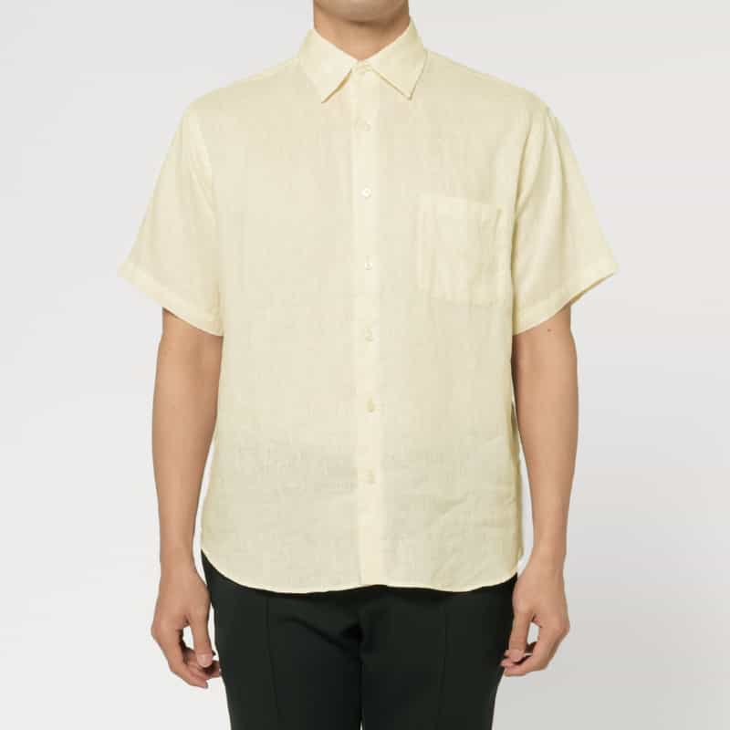 BARNEYS NEW YORK ショートスリーブリネンシャツ WHITE