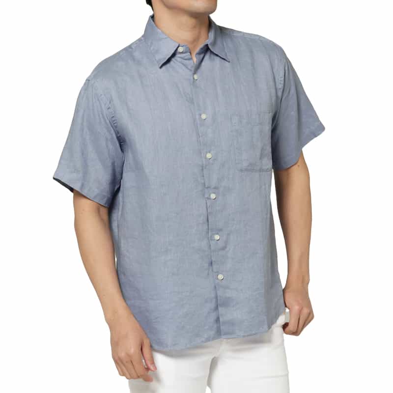 BARNEYS NEW YORK ショートスリーブリネンシャツ BLUE