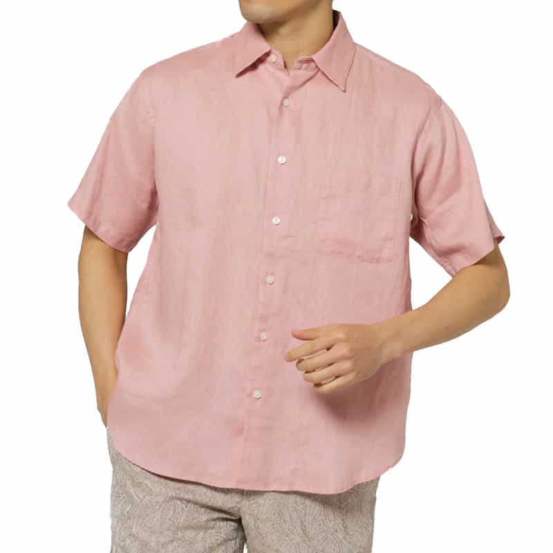 BARNEYS NEW YORK ショートスリーブリネンシャツ PINK