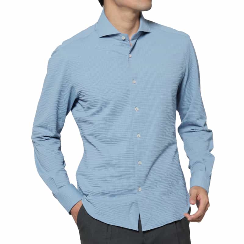 XACUS XACUS＜ザッカス＞ シアサッカー素材シャツ BLUE