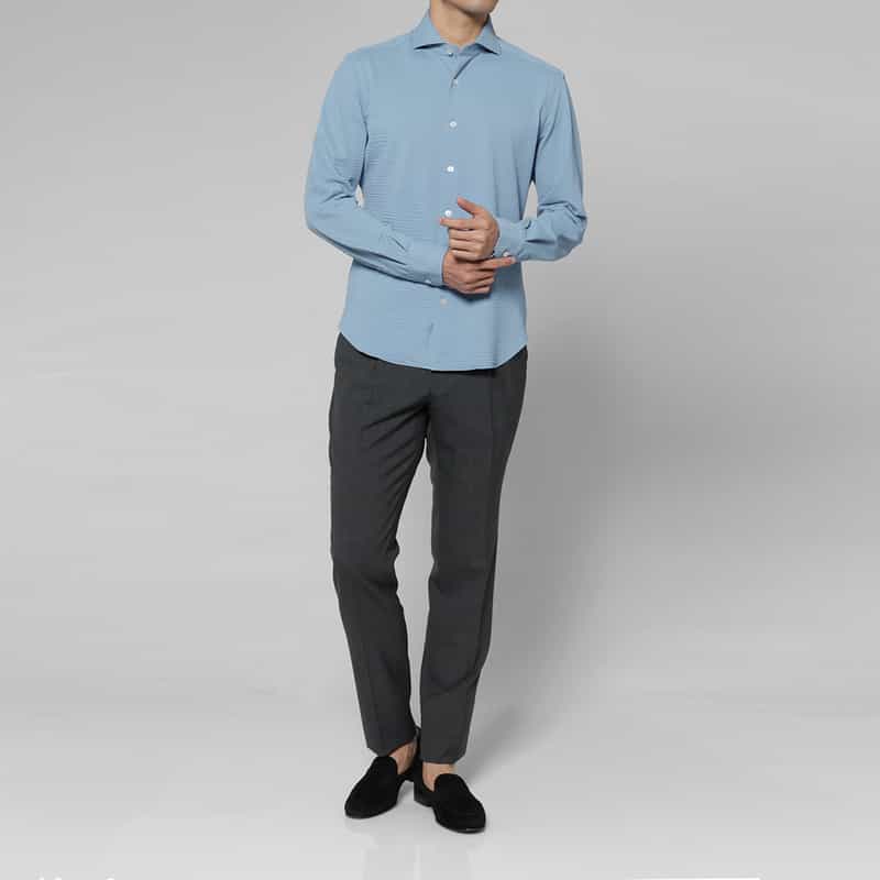 XACUS XACUS＜ザッカス＞ シアサッカー素材シャツ BLUE