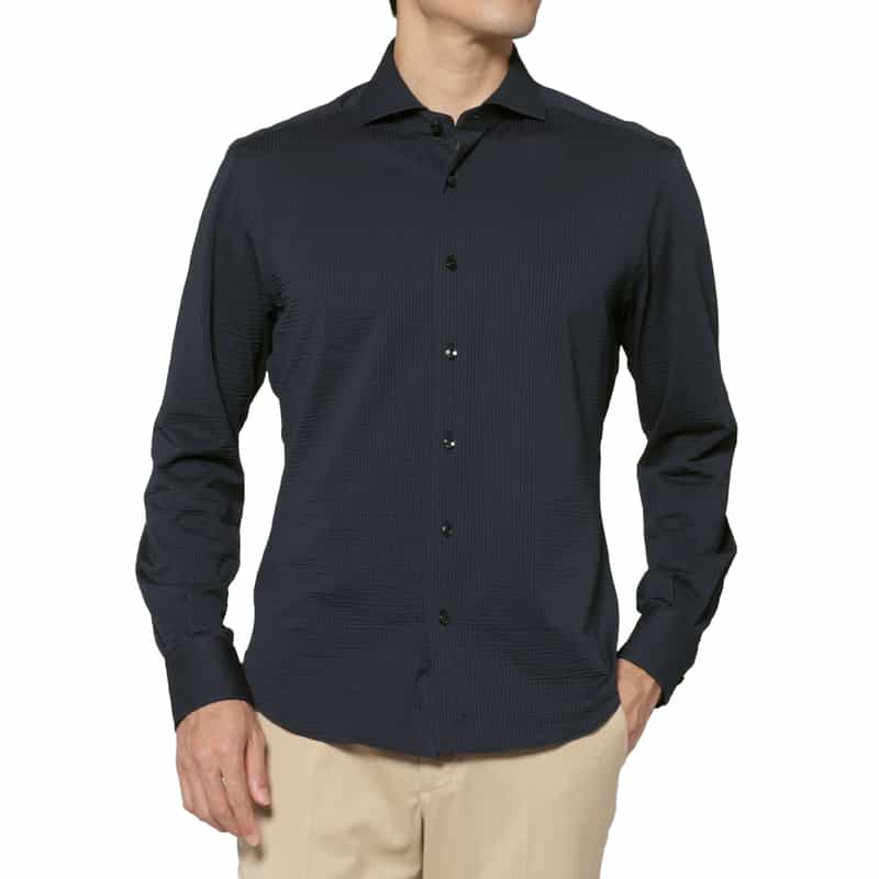 XACUS XACUS＜ザッカス＞ シアサッカー素材シャツ NAVY