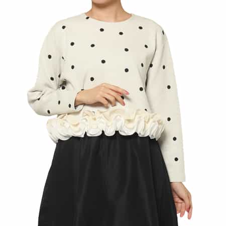 ウォッシャブル ドット柄フリルヘムプルオーバー