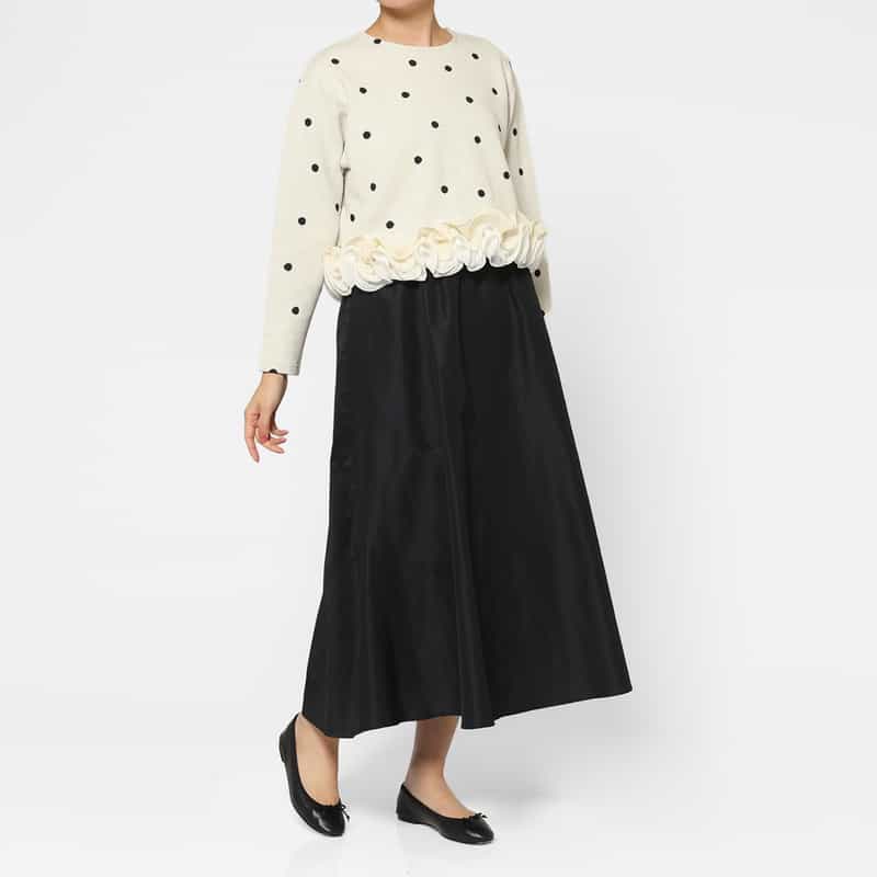 BARNEYS NEW YORK ウォッシャブル ドット柄フリルヘムプルオーバー OFF WHITE