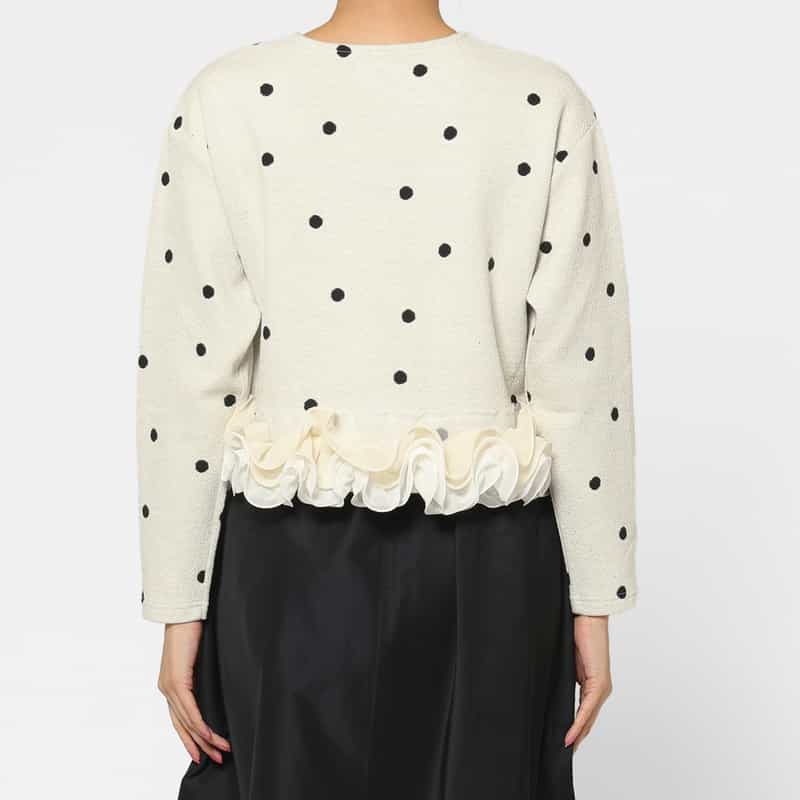 BARNEYS NEW YORK ウォッシャブル ドット柄フリルヘムプルオーバー OFF WHITE