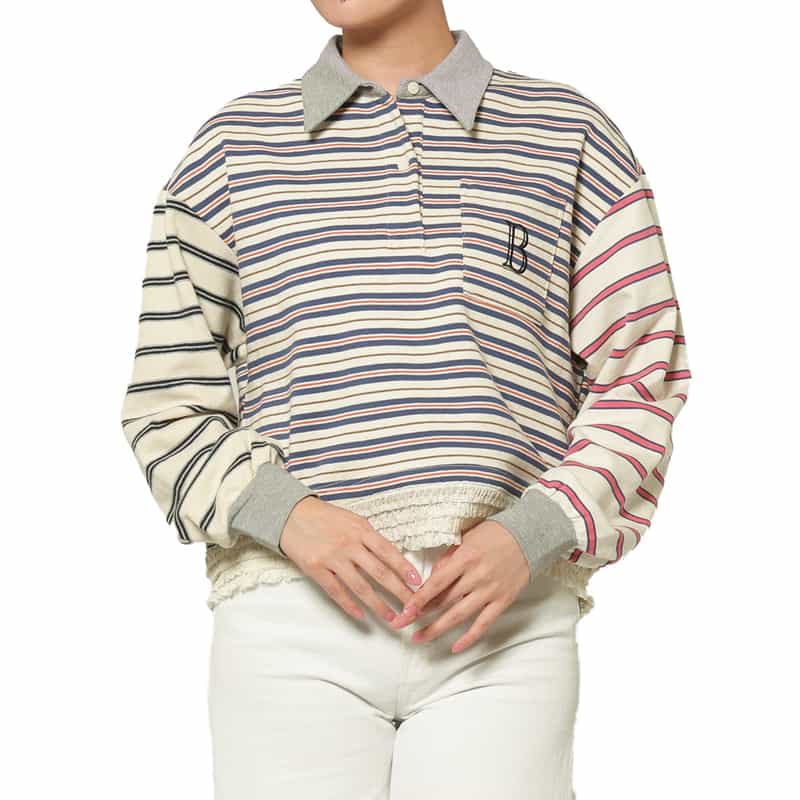 ウォッシャブル マルチボーダー柄ポロシャツ