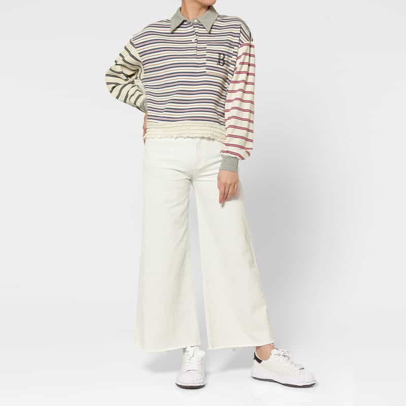 BARNEYS NEW YORK ウォッシャブル マルチボーダー柄ポロシャツ BLUE