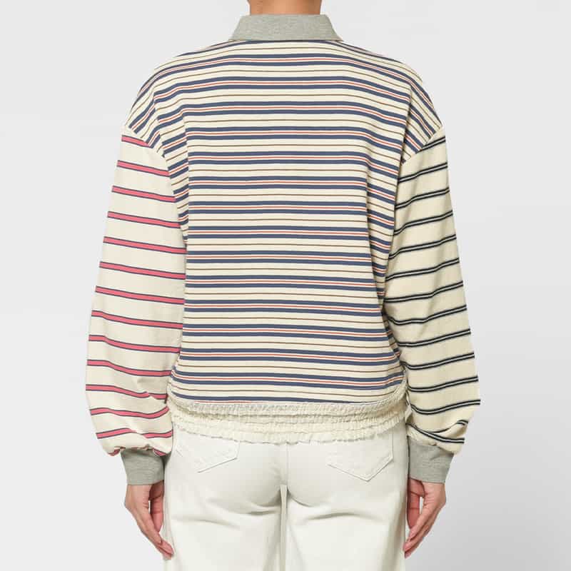 BARNEYS NEW YORK ウォッシャブル マルチボーダー柄ポロシャツ BLUE