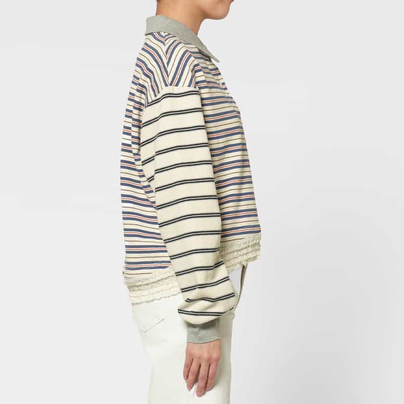 BARNEYS NEW YORK ウォッシャブル マルチボーダー柄ポロシャツ BLUE