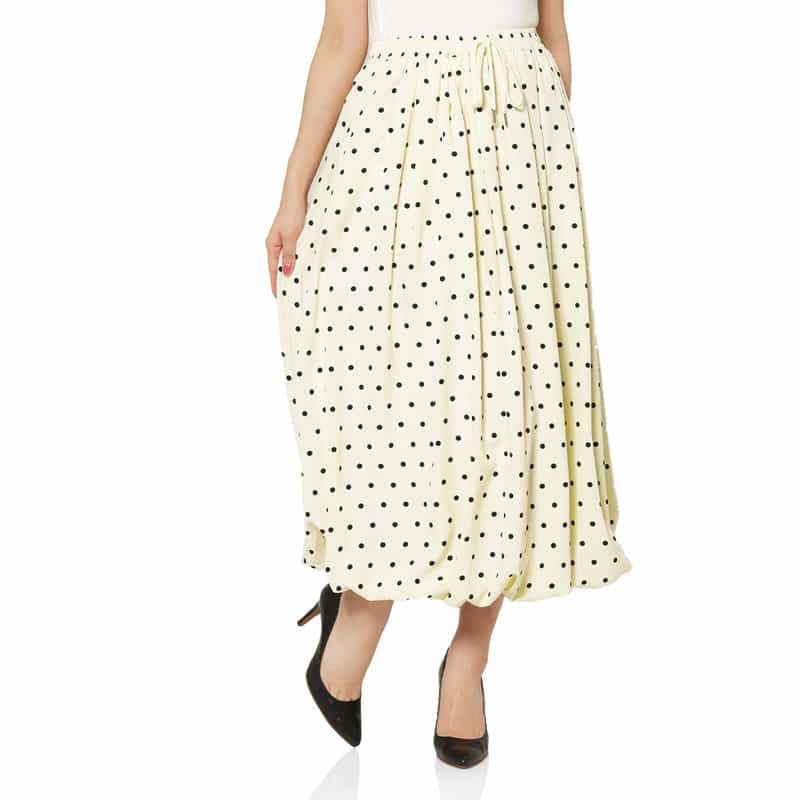 ウォッシャブル ドローストリングドット柄バルーンスカート