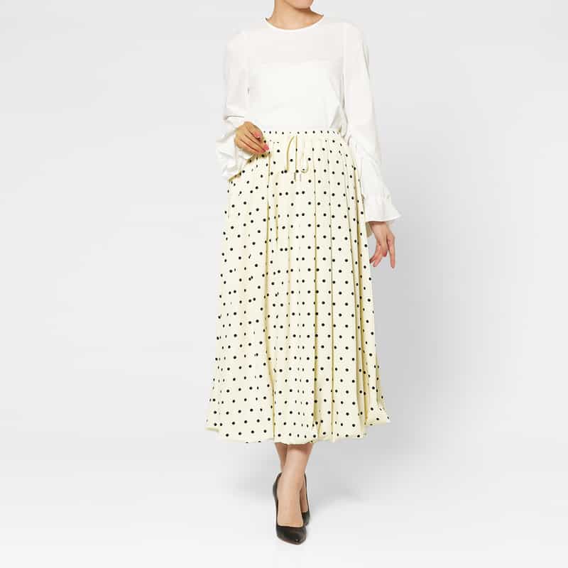 BARNEYS NEW YORK ウォッシャブル ドローストリングドット柄バルーンスカート WHITE