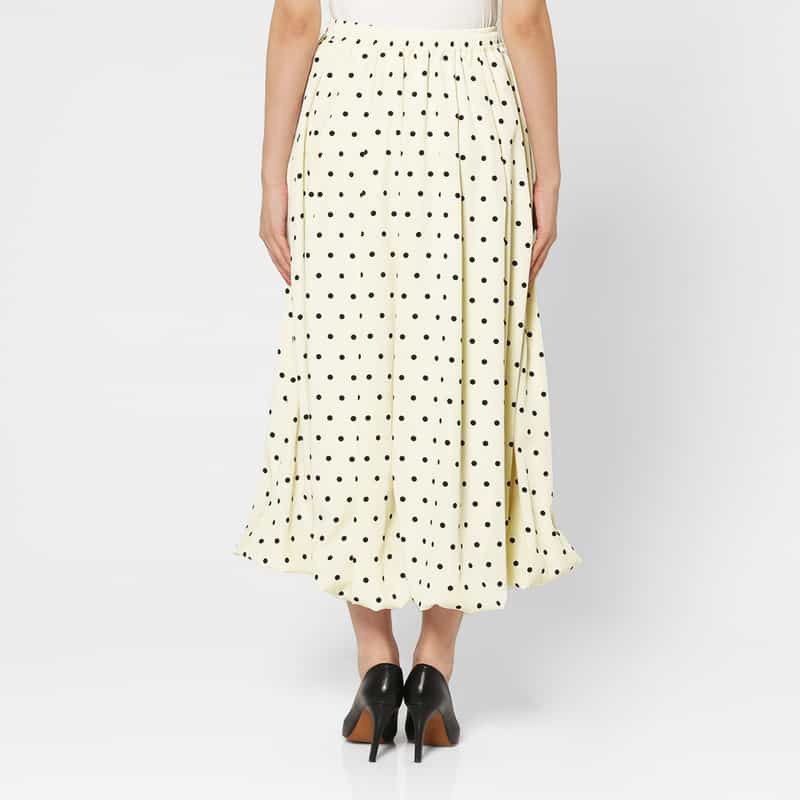 BARNEYS NEW YORK ウォッシャブル ドローストリングドット柄バルーンスカート WHITE