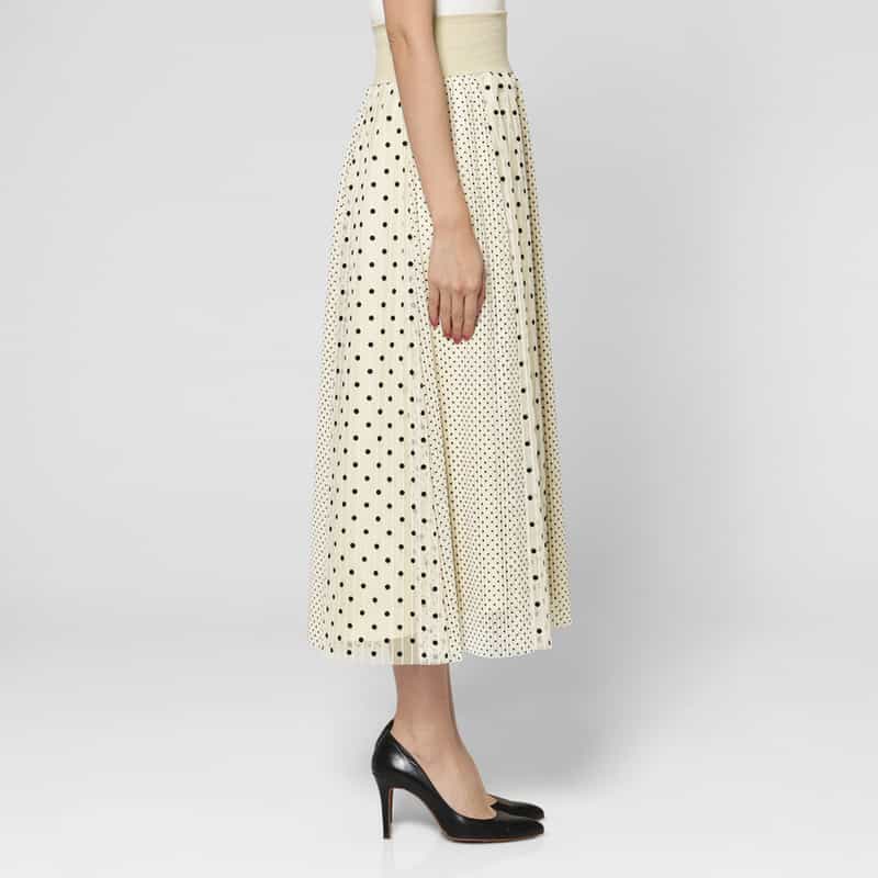 BARNEYS NEW YORK ドッド柄 チュールコンビネーションストライプデザインスカート BEIGE