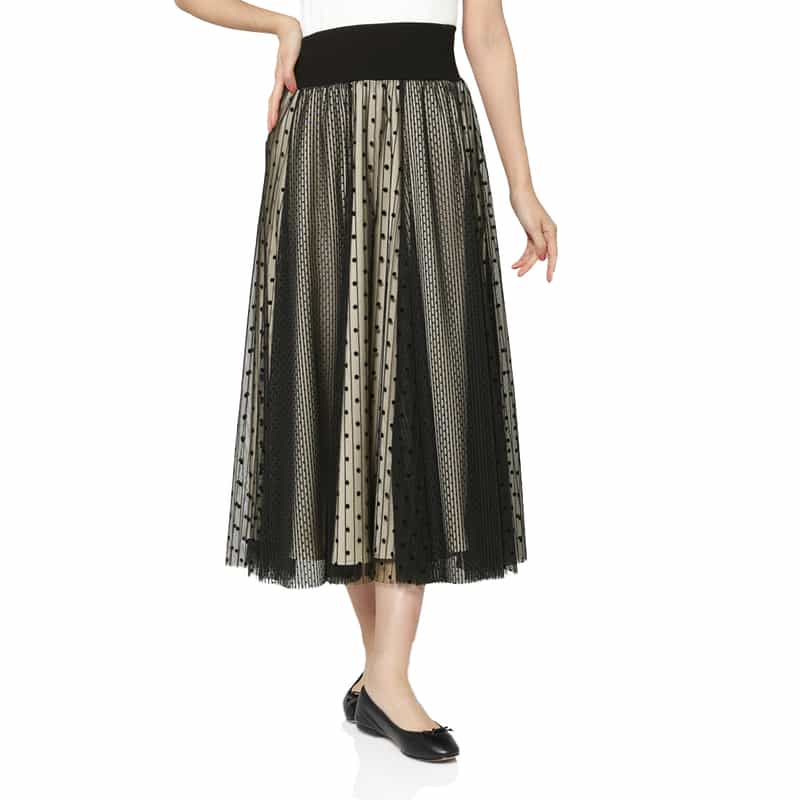 ドッド柄 チュールコンビネーションストライプデザインスカート