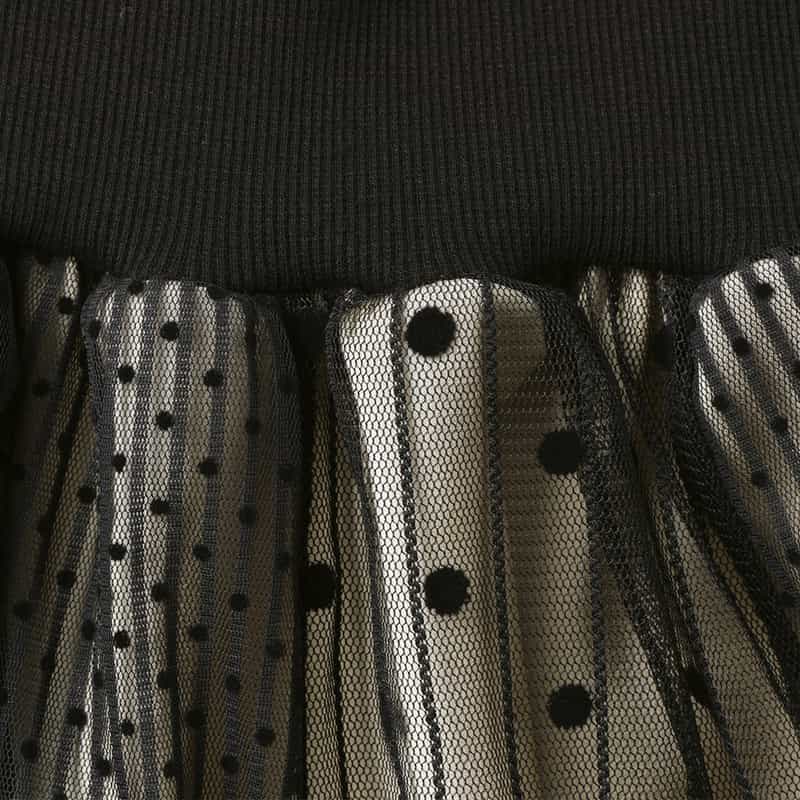 BARNEYS NEW YORK ドッド柄 チュールコンビネーションストライプデザインスカート BLACK